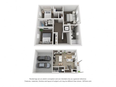 Floor plan for 3 beds, 2.5 baths, 1362 sqft